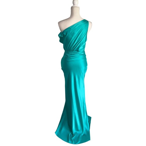 The Sei for FWRD Asymmetrical Wrap Gown in Turquoise 0 New Womens Maxi Dress - Picture 7 of 9